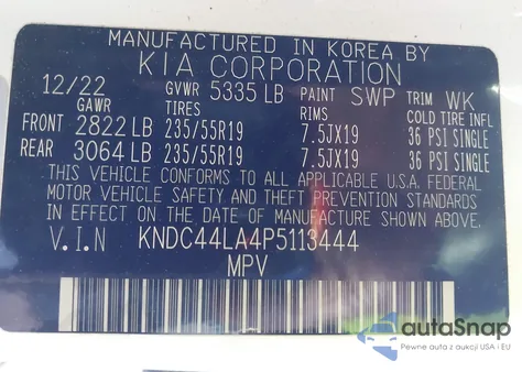 2023 Kia Ev6 Gt-Line из США, поврежденный, VIN KNDC44LA4P5113444